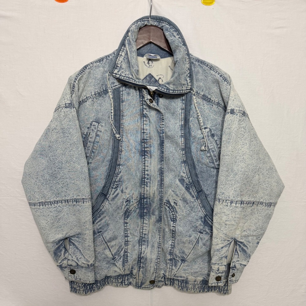 Vintage British Mist Acid Wash Denim Jacket mens M Quilted Blue 80s